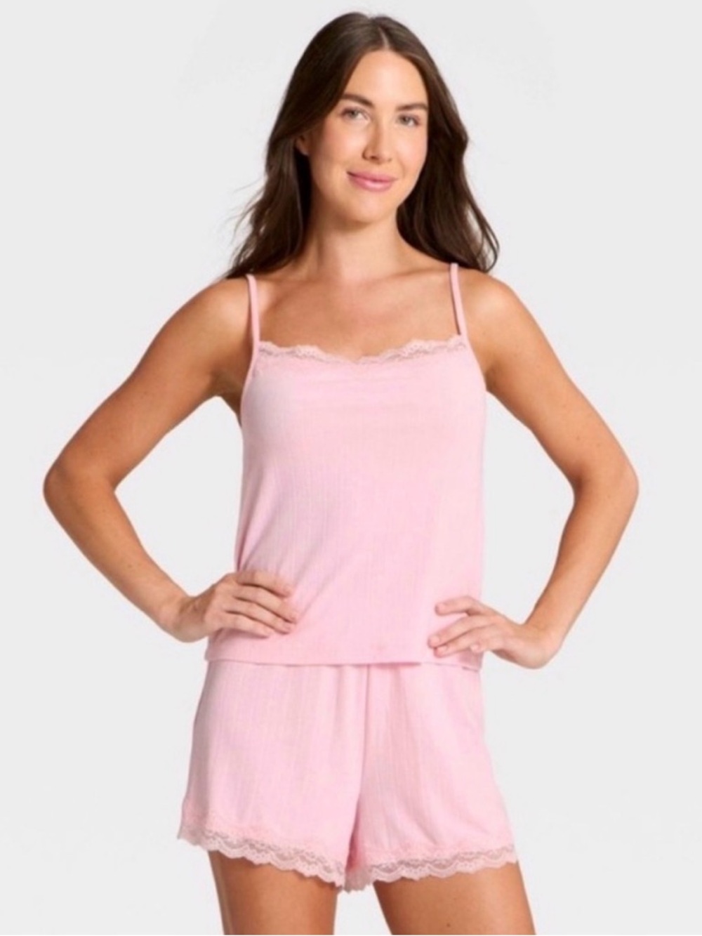 Auden Women's Pink Lace-Trim Cami and Short Sleep Set